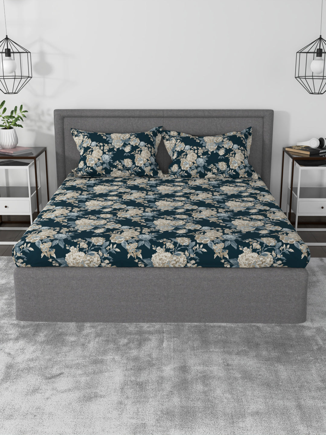 Ziva 144 TC Printed Bedsheet With Pillow Covers-394