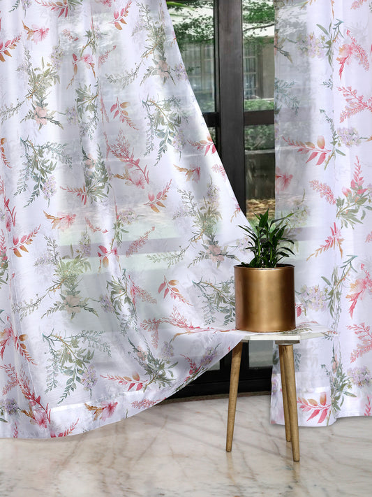 Chanderi Floral Print  Sheer Curtains-Multicolor