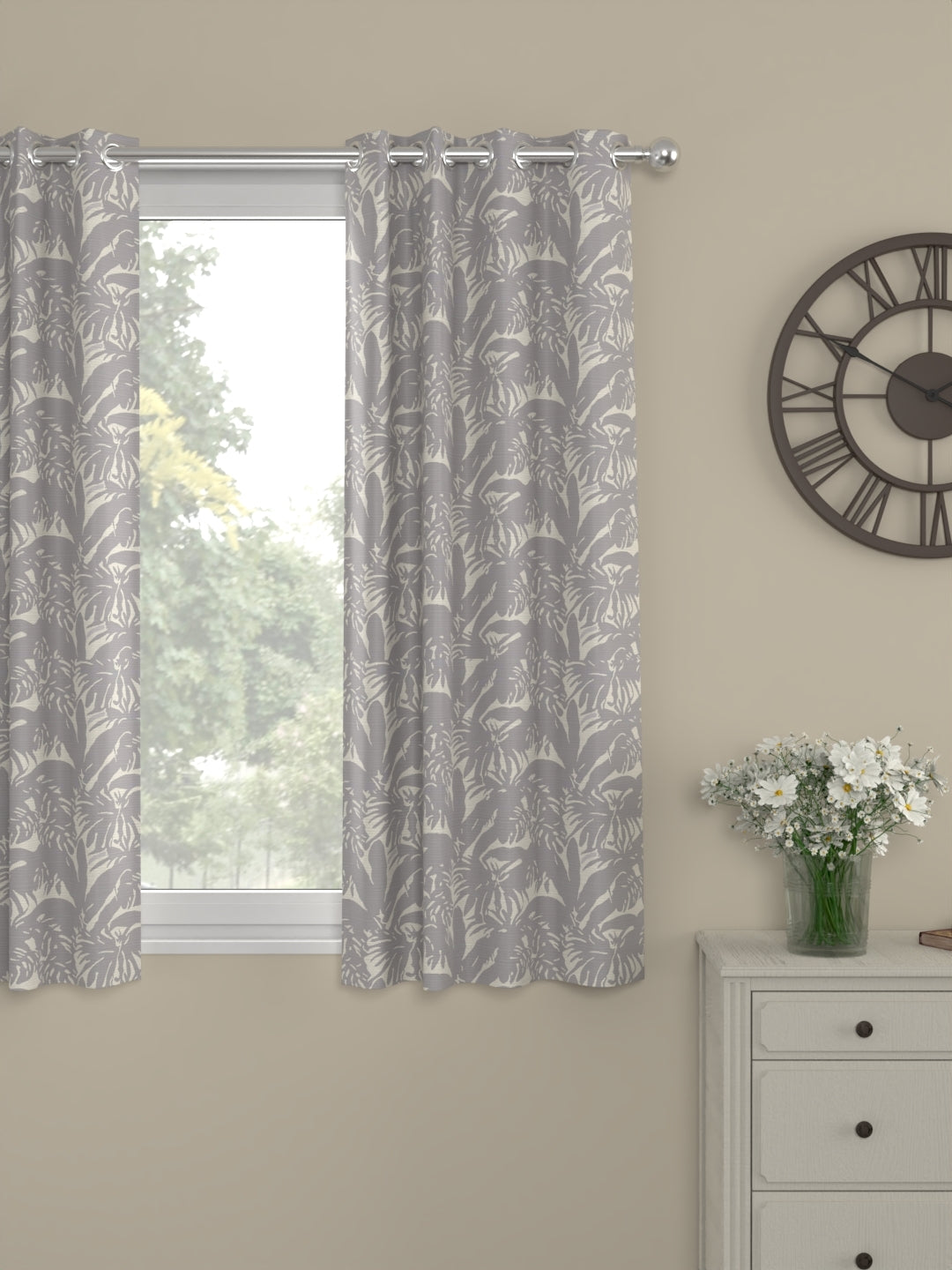 Neel Tropical Regular Curtain-Grey