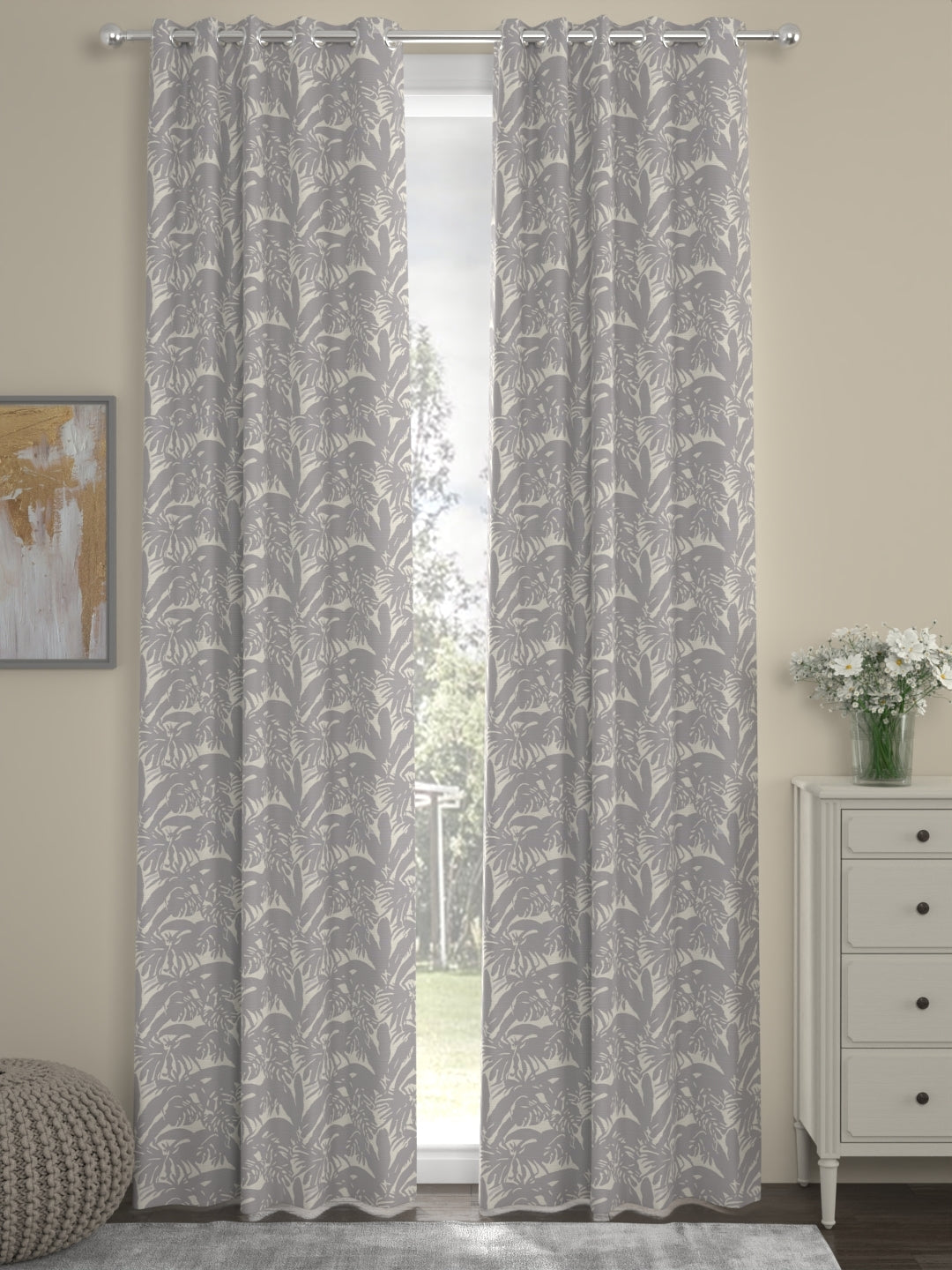 Neel Tropical Regular Curtain-Grey