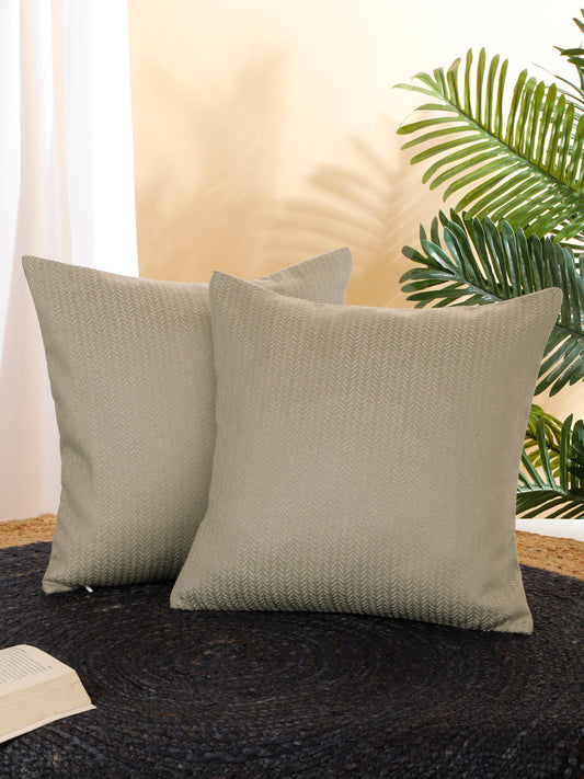 Taupe Self Design Square  Polyester Cushion Covers, Set Of 2 (16"X16" Inches)