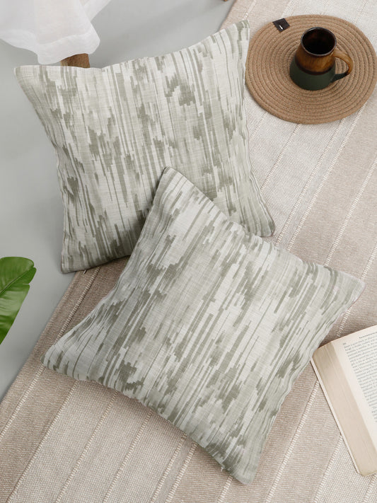 Taupe Abstract Square  Polyester Cushion Covers, Set Of 2 (16"X16" Inches)