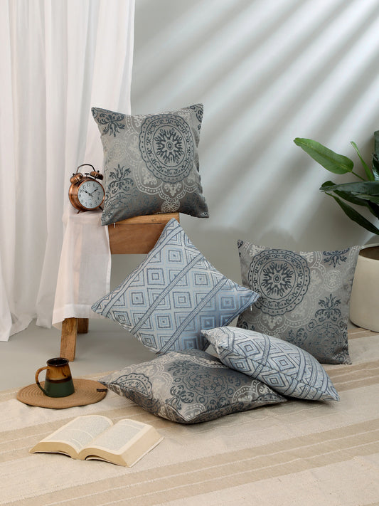 Ethnic Square  Polyester Cushion Covers, Set Of 5 (16"X16" Inches)