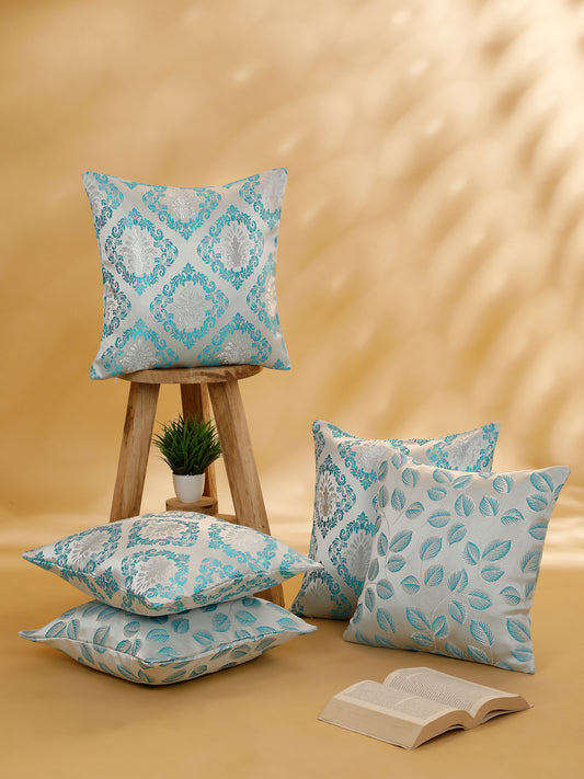 Ethnic Square  Polyester Cushion Covers, Set Of 5 (16"X16" Inches)