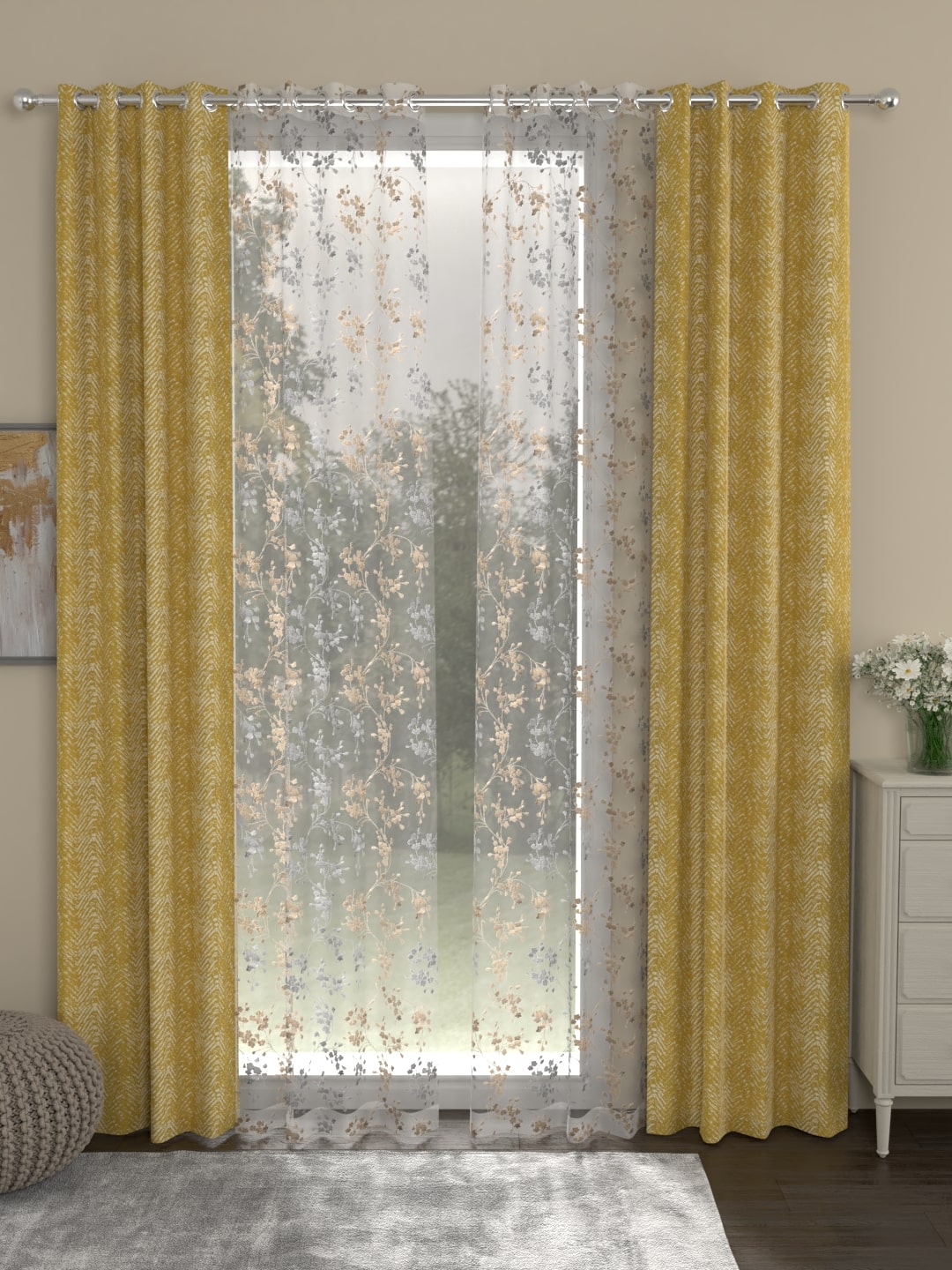 Herringbone Mimosa Regular Curtains